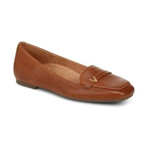 Vionic HAYES Brown Leather Gold Metallic V Logo Orthotic Slip on Driving Loafers